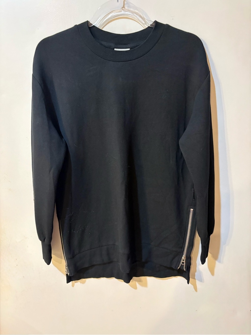 Varley Black Crewneck Sweater with Side Zippers